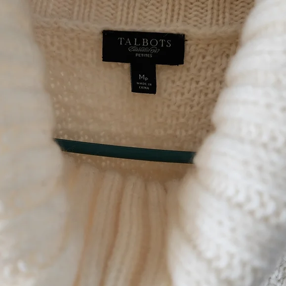 Talbots Cableknit Turtleneck Sweater Quarter Sleeve Womens Size M Petite Cream - Picture 4 of 9